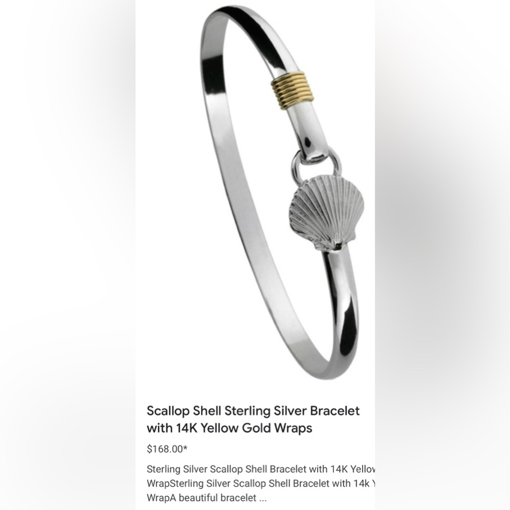 Cape Cod Scallop shell sterling bracelet with 14k wrap